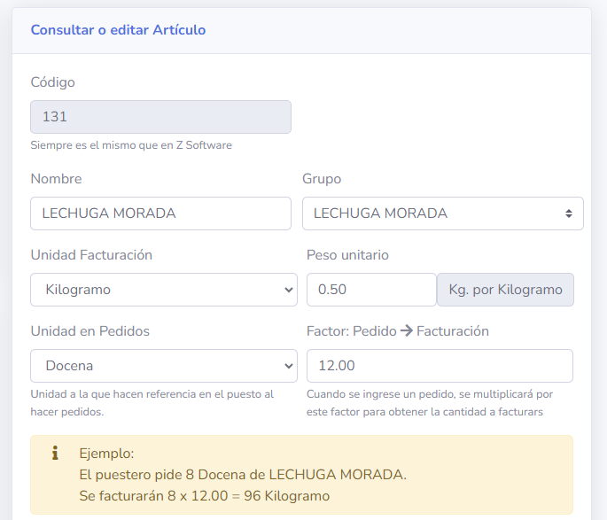 Ver y editar detalles de Artículo